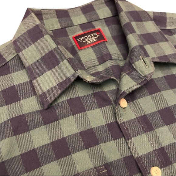 UNTUCKit Navy & Green Vigouroux Plaid Flannel Button Down Shirt Men’s Size M - Picture 6 of 15